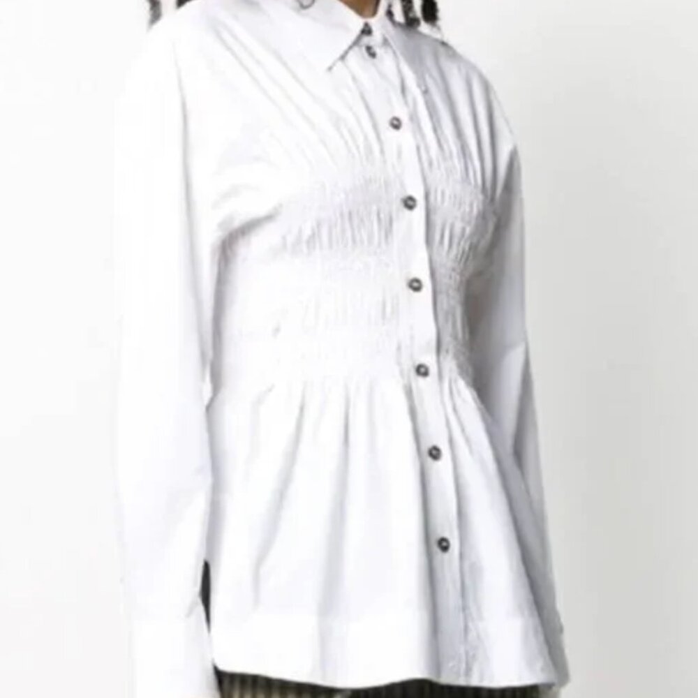Ganni Women's Shirred Long-Sleeve Button Down Shirt